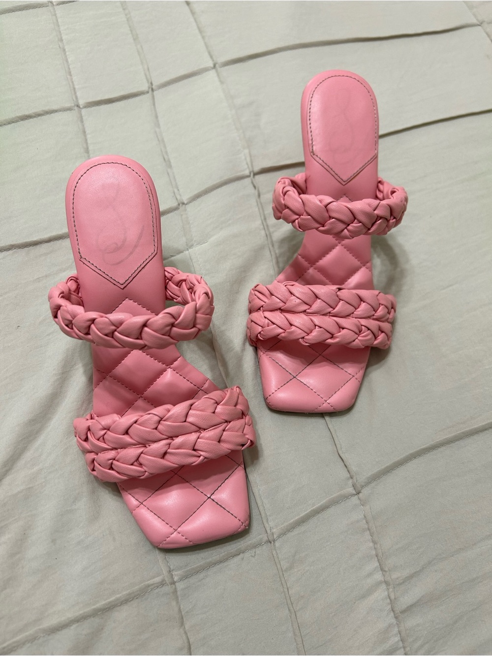 Sam & Libby - Pink Braided Double-Strap Slide Cushioned Heels